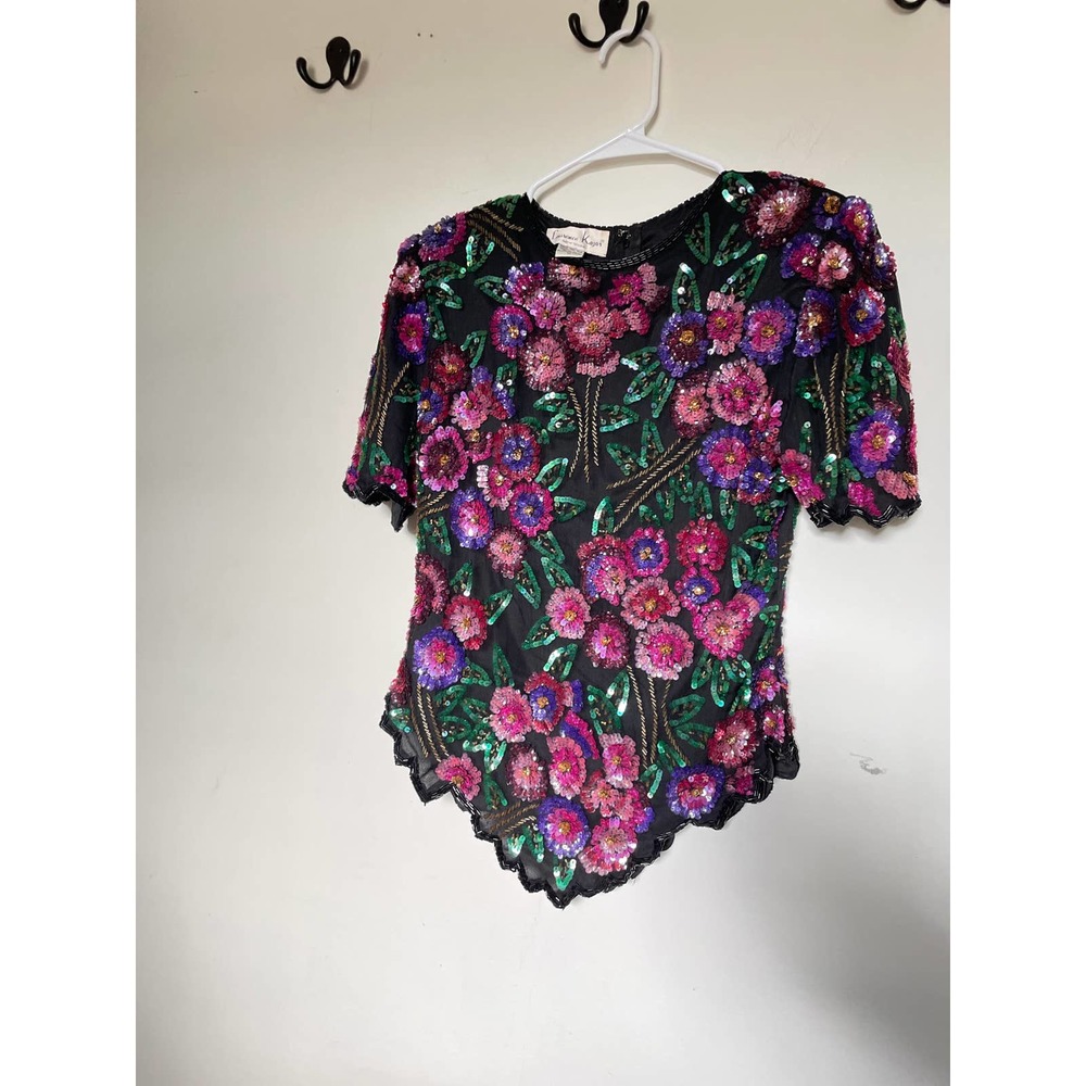 Sequin/Beaded Glam Blouse Laurence Kazar New York Blouse (M